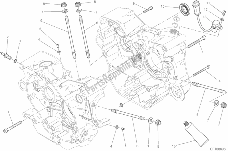 All parts for the Half-crankcases Pair of the Ducati Scrambler Sixty2 Thailand USA 400 2019